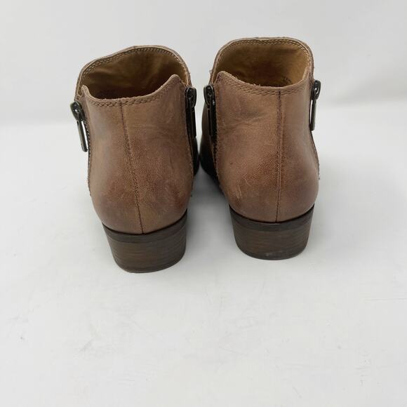 Lucky Brand Womens 6 Brown Burklee Zip Ankle Leather Booties Stacked Block Heel - Picture 10 of 13